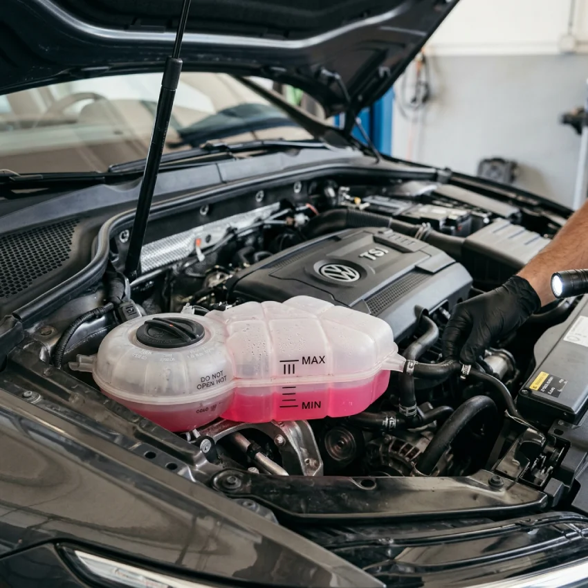 detail na chladiaciu kvapalinu v aute