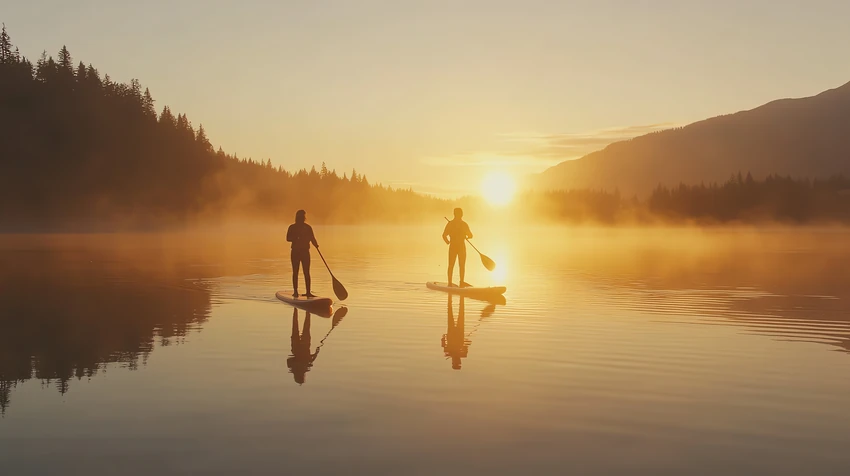 paddleboard a západ slnka
